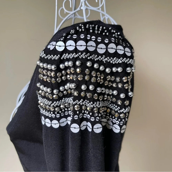 Vintage Arden B body on dress with beaded shoulders long sleeve black size S - Picture 3 of 9